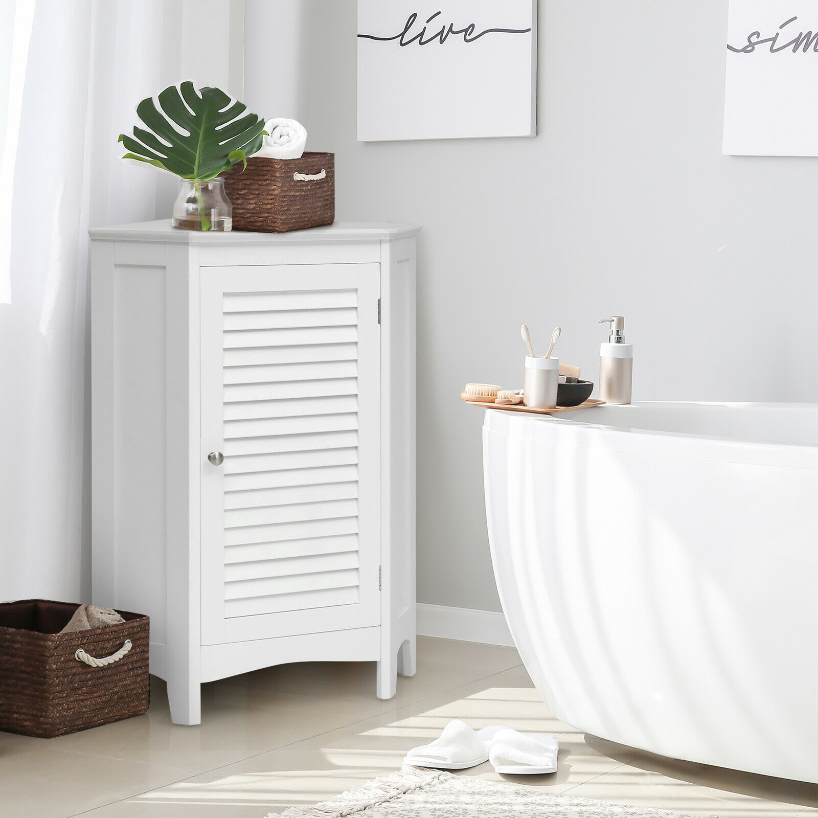 Costway Corner Storage Cabinet Free Standing Bathroom Cabinet W Shutter Door