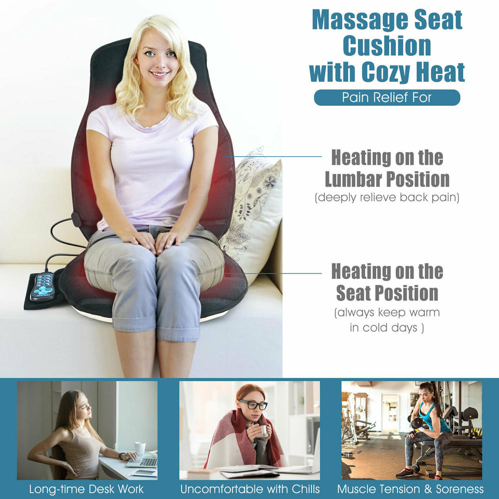 Gorelax Massage Seat Cushion Back Massager w/ Heat & 6 Vibration Motors for Home