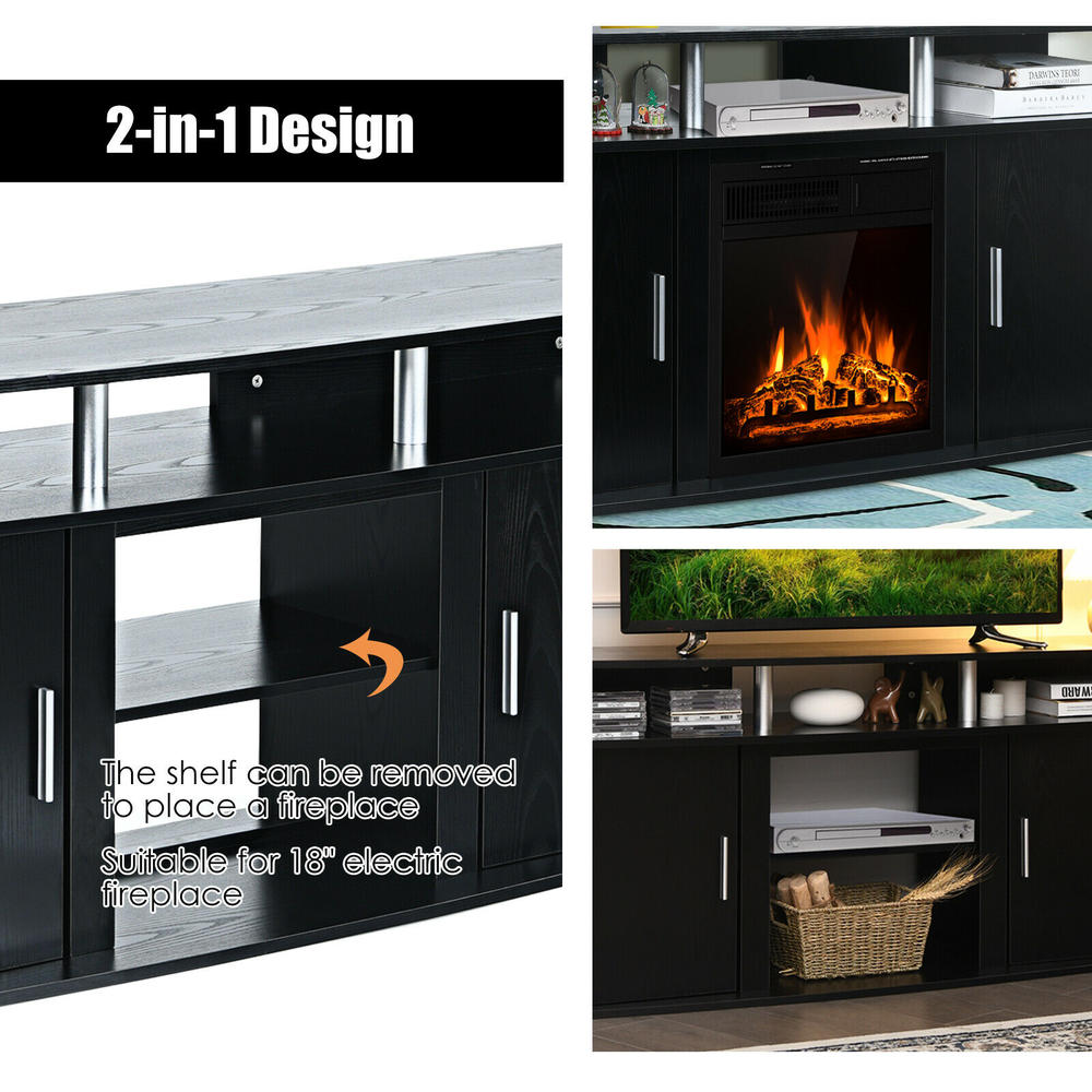 Costway 63" Fireplace TV Stand W/18" 1500W Electric Fireplace up to 70" Black