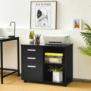 Costway 3 Drawer File Cabinet Mobile Lateral Cabinet Printer Stand Black