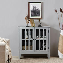 Costway Storage Buffet Cabinet Glass Door Sideboard Console Table Server Gray
