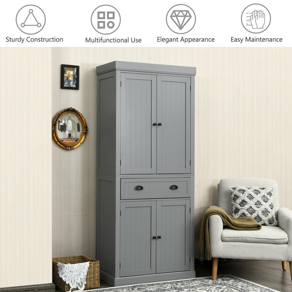 BestComfort Kitchen Cabinet Pantry Cupboard Freestanding w/Shelves Grey