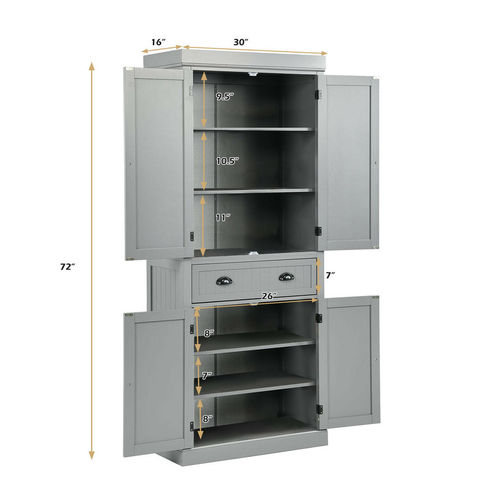 BestComfort Kitchen Cabinet Pantry Cupboard Freestanding w/Shelves Grey