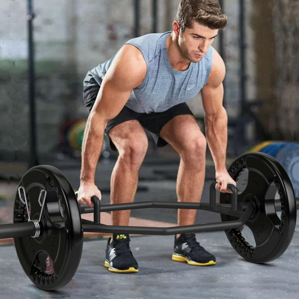 Costway 56" Olympic Hexagon Deadlift Bar Trap Bar W/ Folding Grips