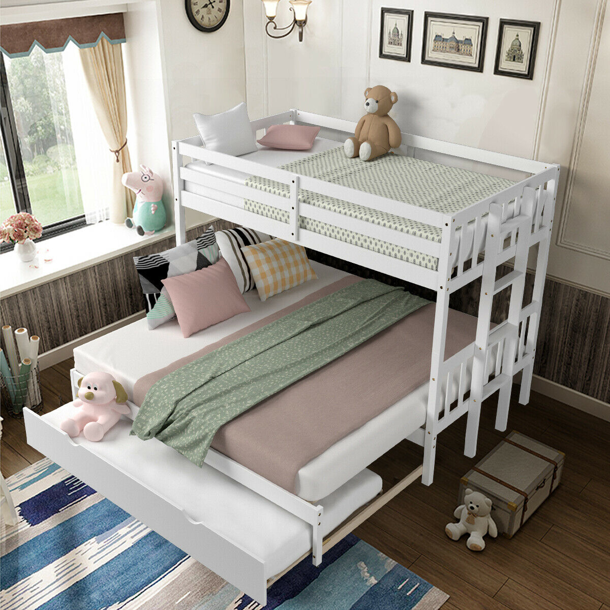Costway Twin Over Pull Out Bunk, Twin Double Bunk Bed With Trundle