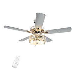 Costway 52" Classical Crystal Ceiling Fan Lamp w/ Reversible Blades Remote Control Home