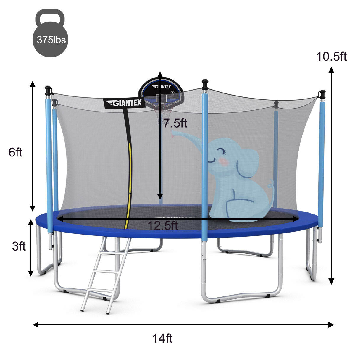 Giantex 14 FT Trampoline Combo Bounce Jump Safety Enclosure Net W/Basketball Hoop Ladder