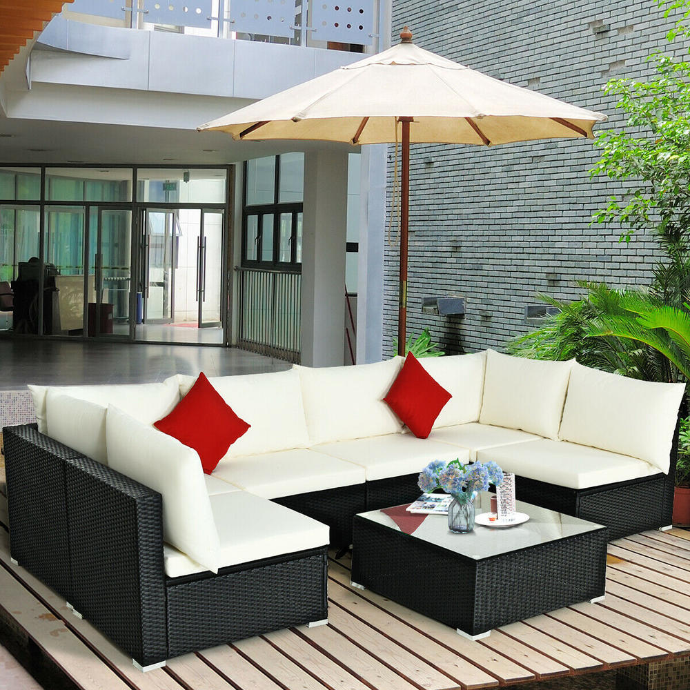 Costway 7PCS Patio Rattan Sofa Set Sectional Conversation Furniture Set