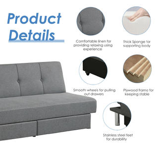 Giantex Convertible Futon Sofa Bed Adjustable Couch Sleeper W Two Drawers Grey