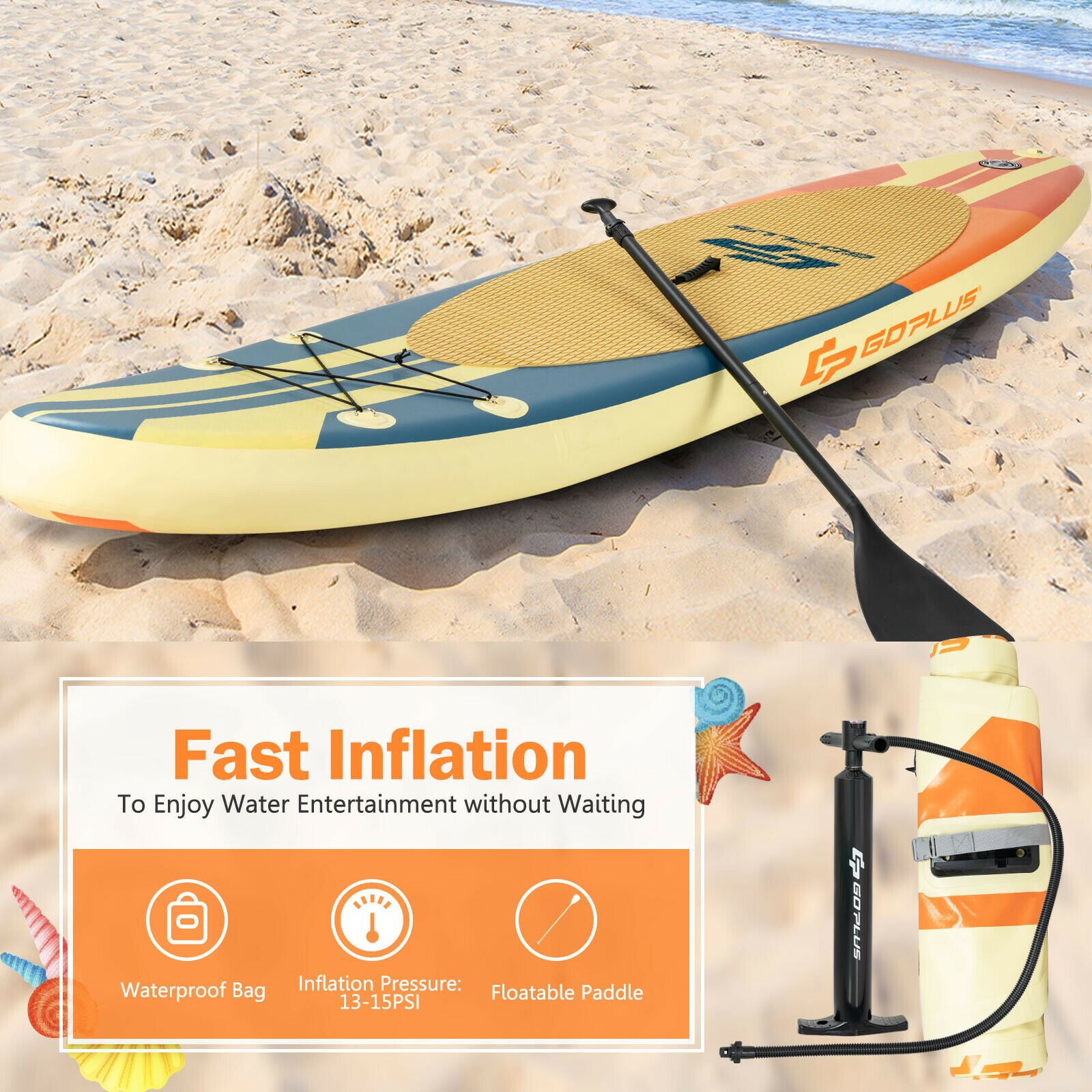 Goplus 10' Inflatable Stand Up Paddle Board Surfboard W/Bag Aluminum Paddle Pump