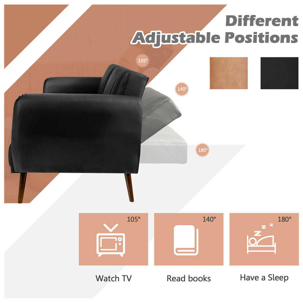 Giantex Convertible Futon Sofa Bed PU Adjustable Couch Sleeper w/Wood ...