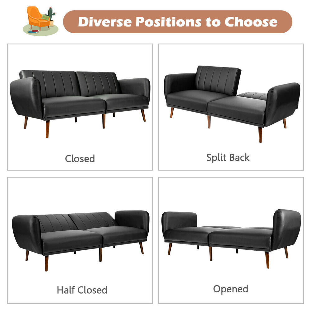 Giantex Convertible Futon Sofa Bed PU Adjustable Couch Sleeper w/Wood ...