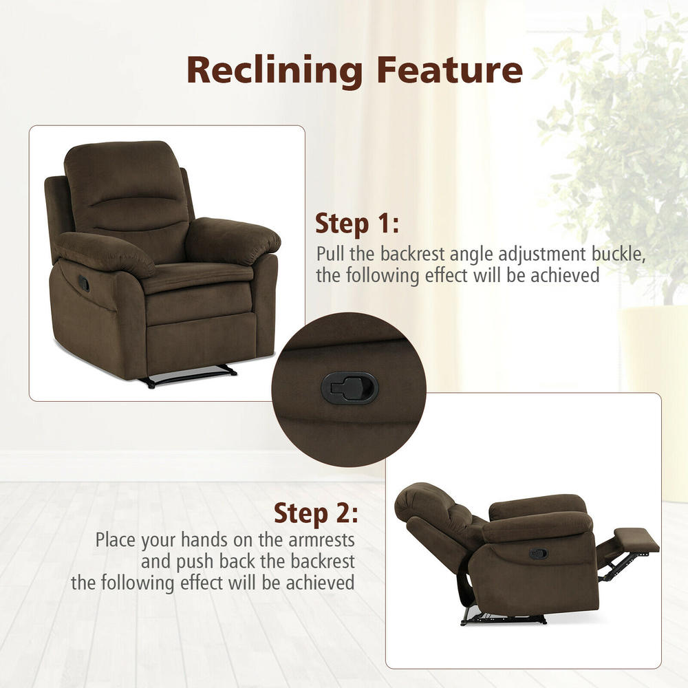 Costway Recliner Chair Single Sofa Armchair Sleeper Lounger w/ Footrest Brown
