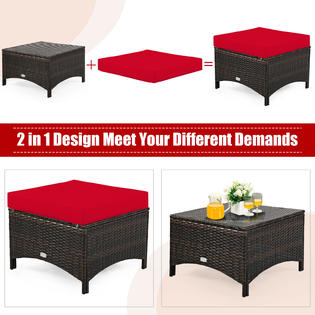 Patiojoy HW67702RE 5PCS Patio Rattan Furniture Set Loveseat Sofa