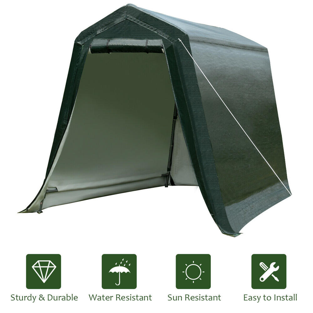 Costway Green 6'x8' Patio Tent Carport Storage Shelter Shed Car Canopy Heavy Duty