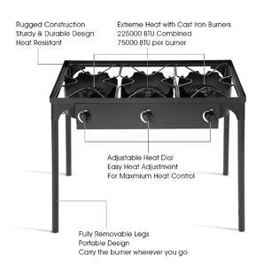 Goplus OP70807 Portable Propane 225,000-BTU 3 Burner Gas Cooker Outdoor  Camp Stove BBQ