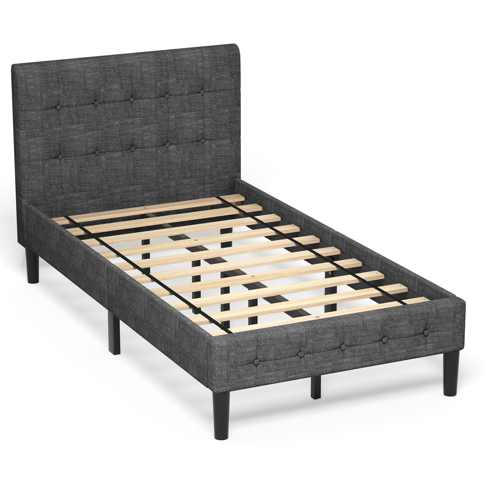 Costway Twin Upholstered Bed Frame, Twin Fabric Headboard Tufted