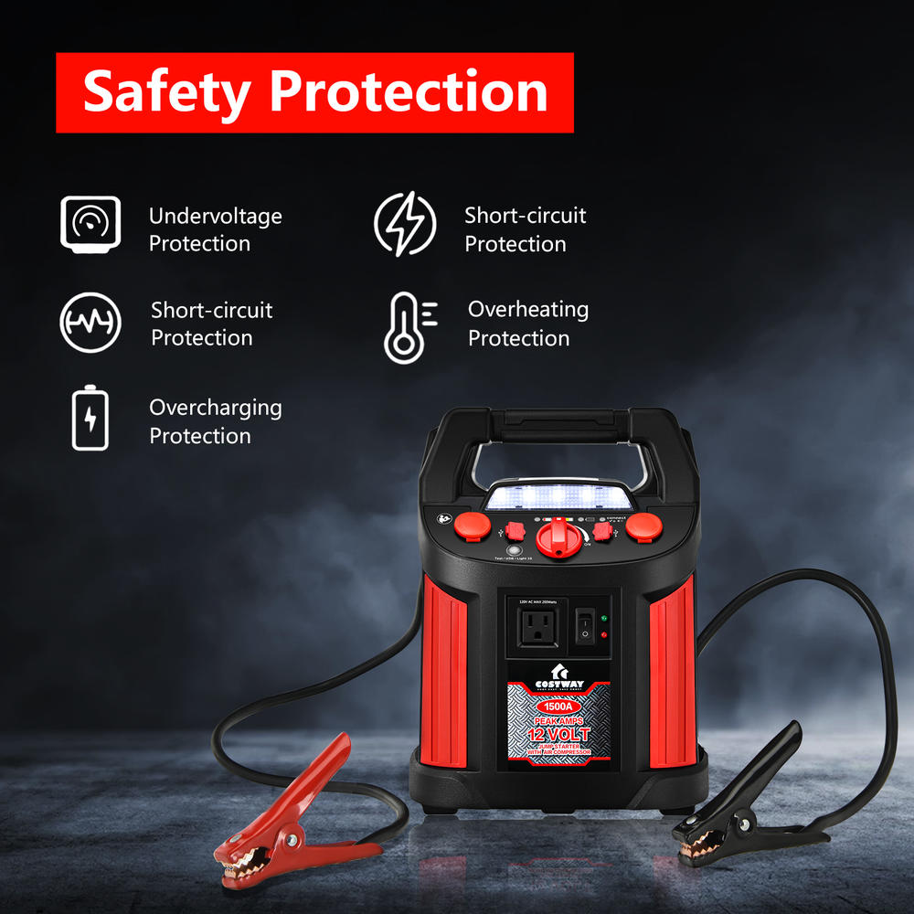 Costway Jump Starter Air Compressor Power Bank Charger w/ LED Light & DC Outlet