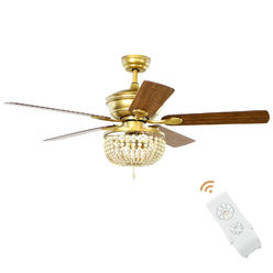 Costway 52" Retro Ceiling Fan Light w/ Reversible Blades Remote Control Golden