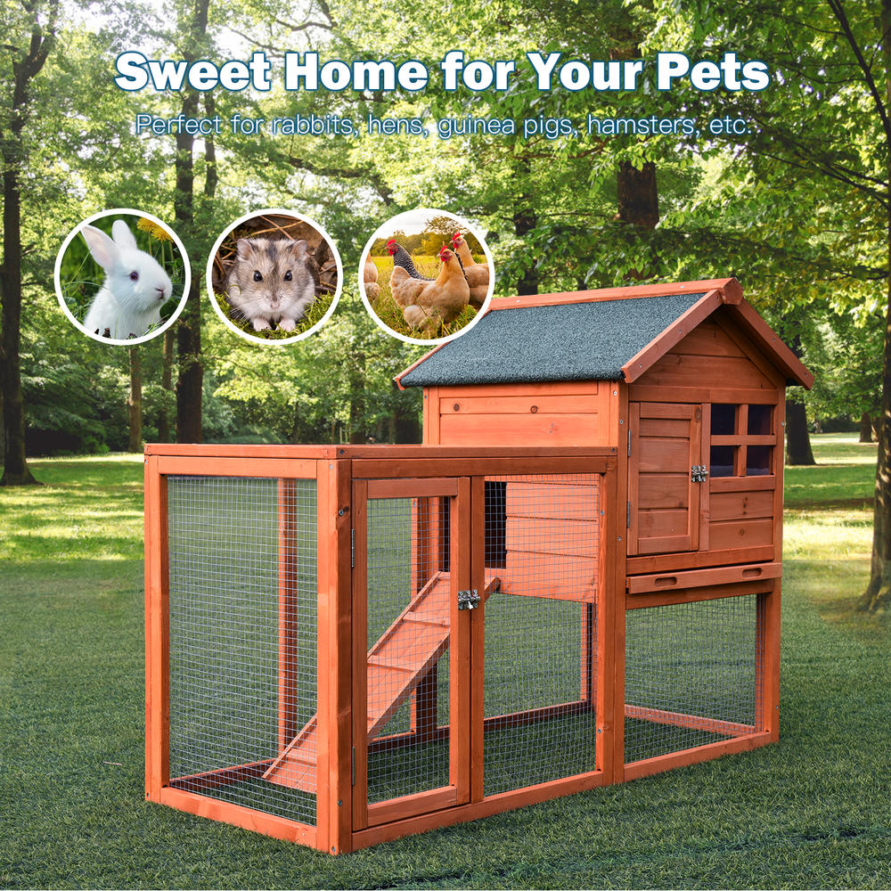 Petsjoy Wooden Chicken Coop Outdoor & Indoor Small Rabbit Hutch w/ Run Natural