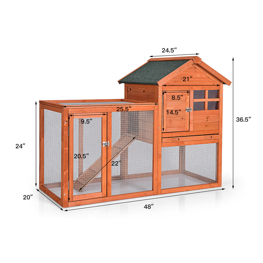 Petsjoy Wooden Chicken Coop Outdoor & Indoor Small Rabbit Hutch w/ Run Natural
