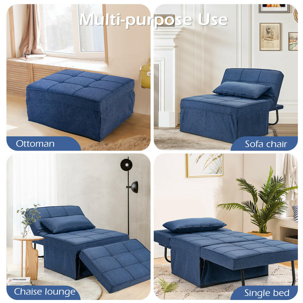 Costway Sofa Bed 4 In 1 Multi Function Convertible Sleeper Folding Ottoman Blue 