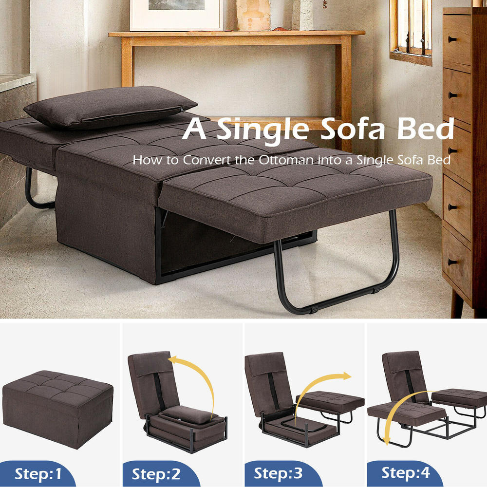 Costway Sofa Bed 4 in 1 Multi-Function Convertible Sleeper Folding Ottoman Brown