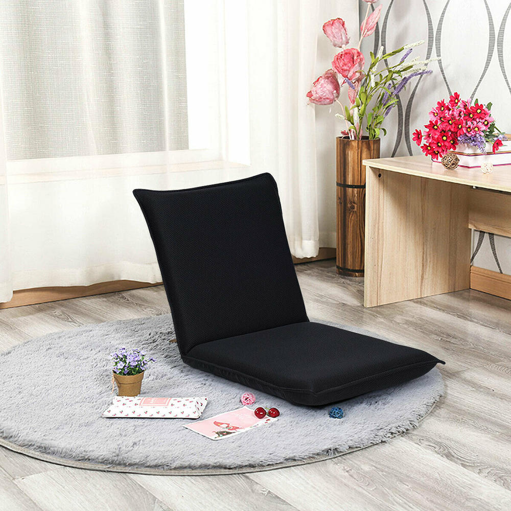 Goplus Adjustable 6-Position Floor Chair Padded Folding Lazy Sofa Chair Black