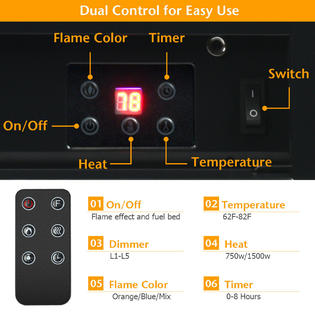 Costway 28.5 Fireplace Electric Embedded Insert Heater Glass Log Flame  Remote