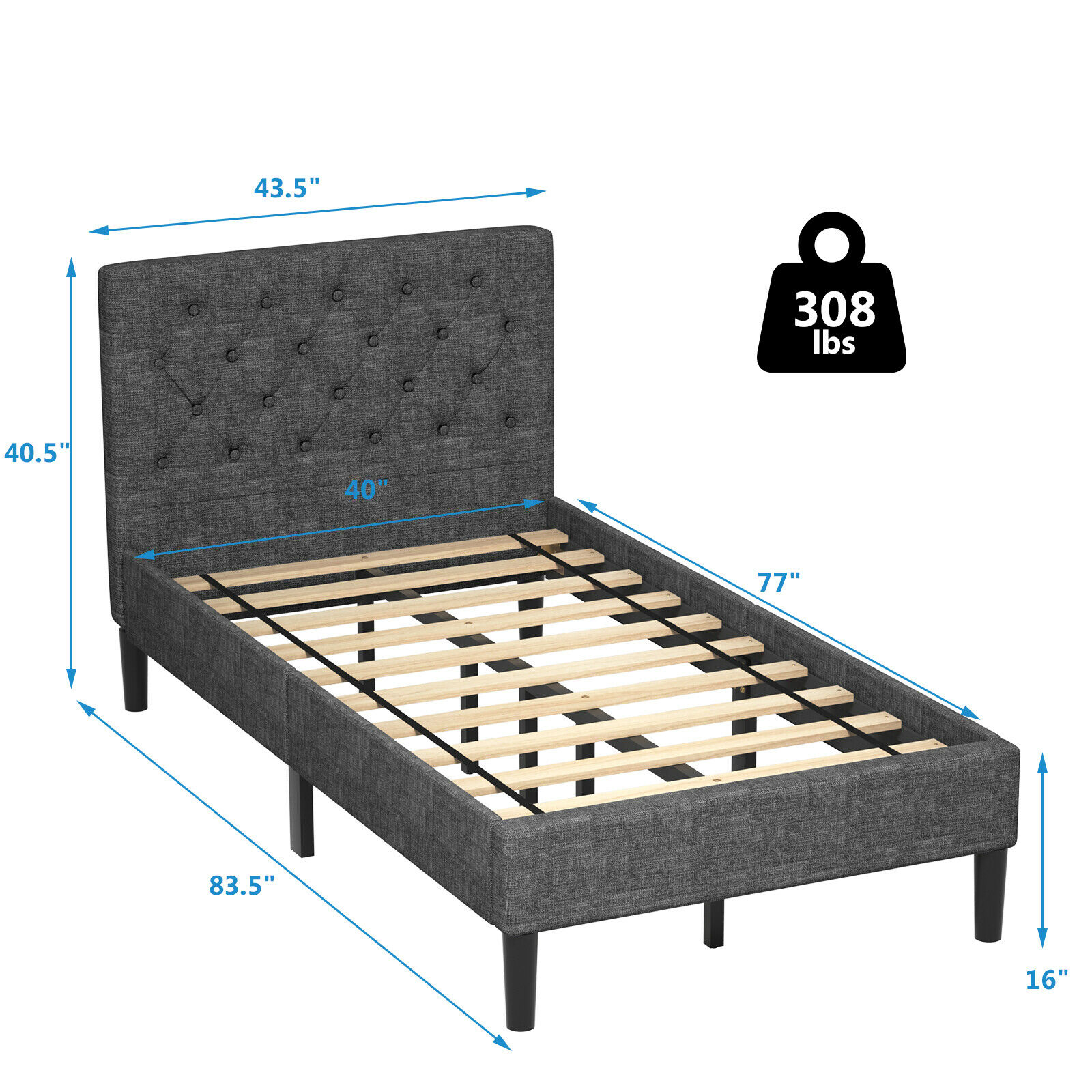 Costway Twin Upholstered Bed Frame, Diamond Headboard Bed Frame