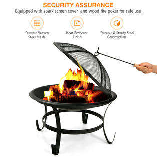 Patiojoy OP70901 22" Steel Outdoor Fire Pit Bowl BBQ Grill W/ Wood