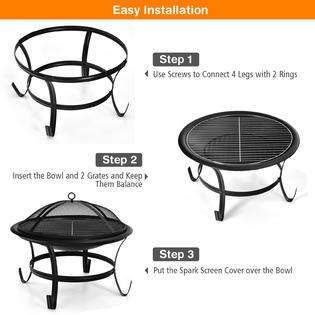 Patiojoy OP70901 22" Steel Outdoor Fire Pit Bowl BBQ Grill W/ Wood