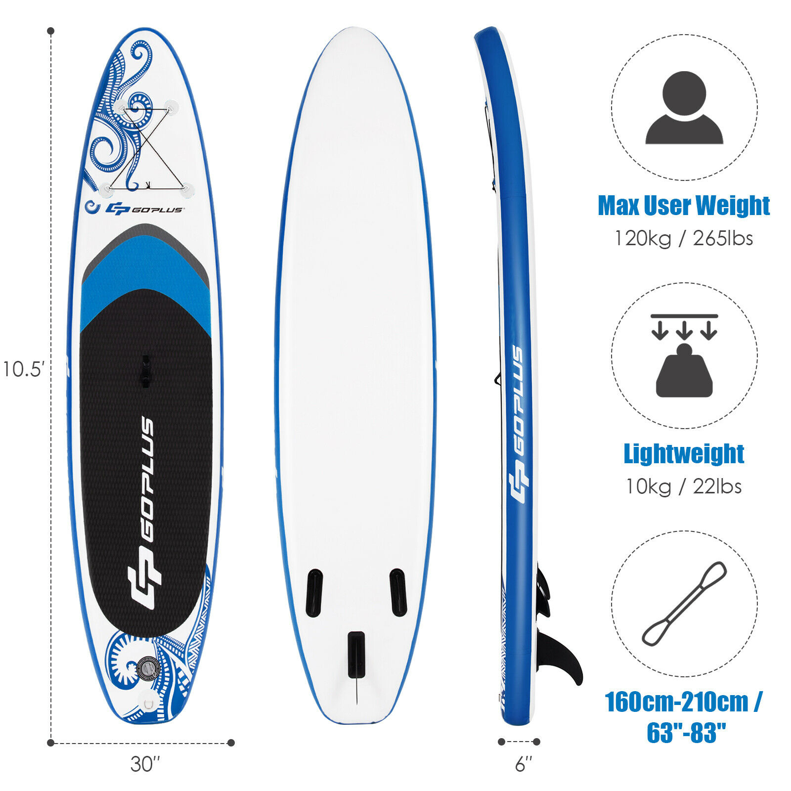 Costway 10.5’ Inflatable Stand Up Paddle Board SUP W/Carrying Bag Aluminum Paddle