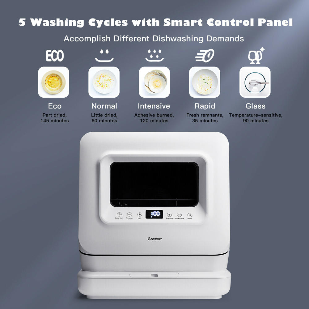 Costway Portable Countertop Dishwasher Air Drying 5 Programs w/ 7.5L Water Tank