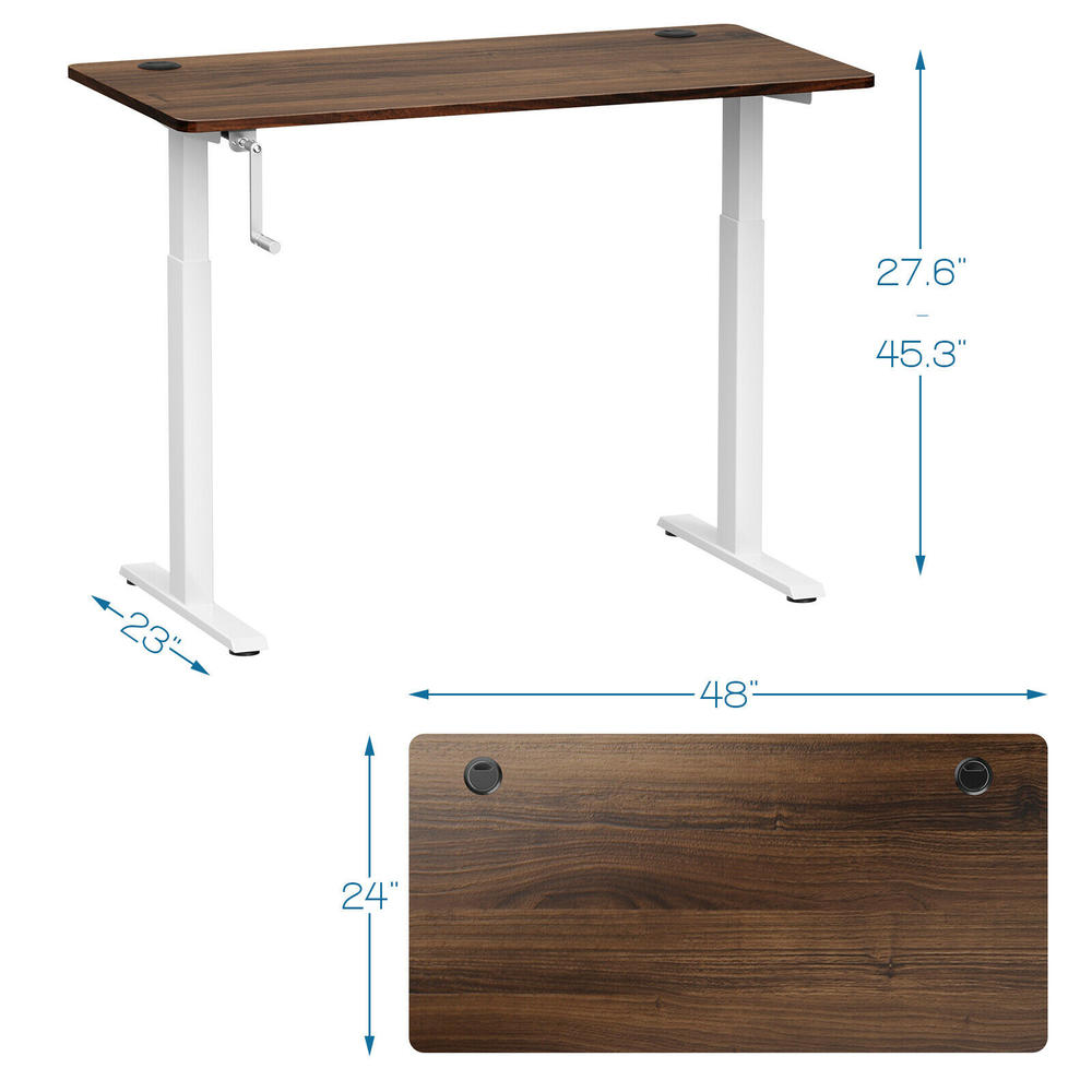Costway 48" Sit Stand Desk Adjustable Standing Workstation w/Crank Handle White