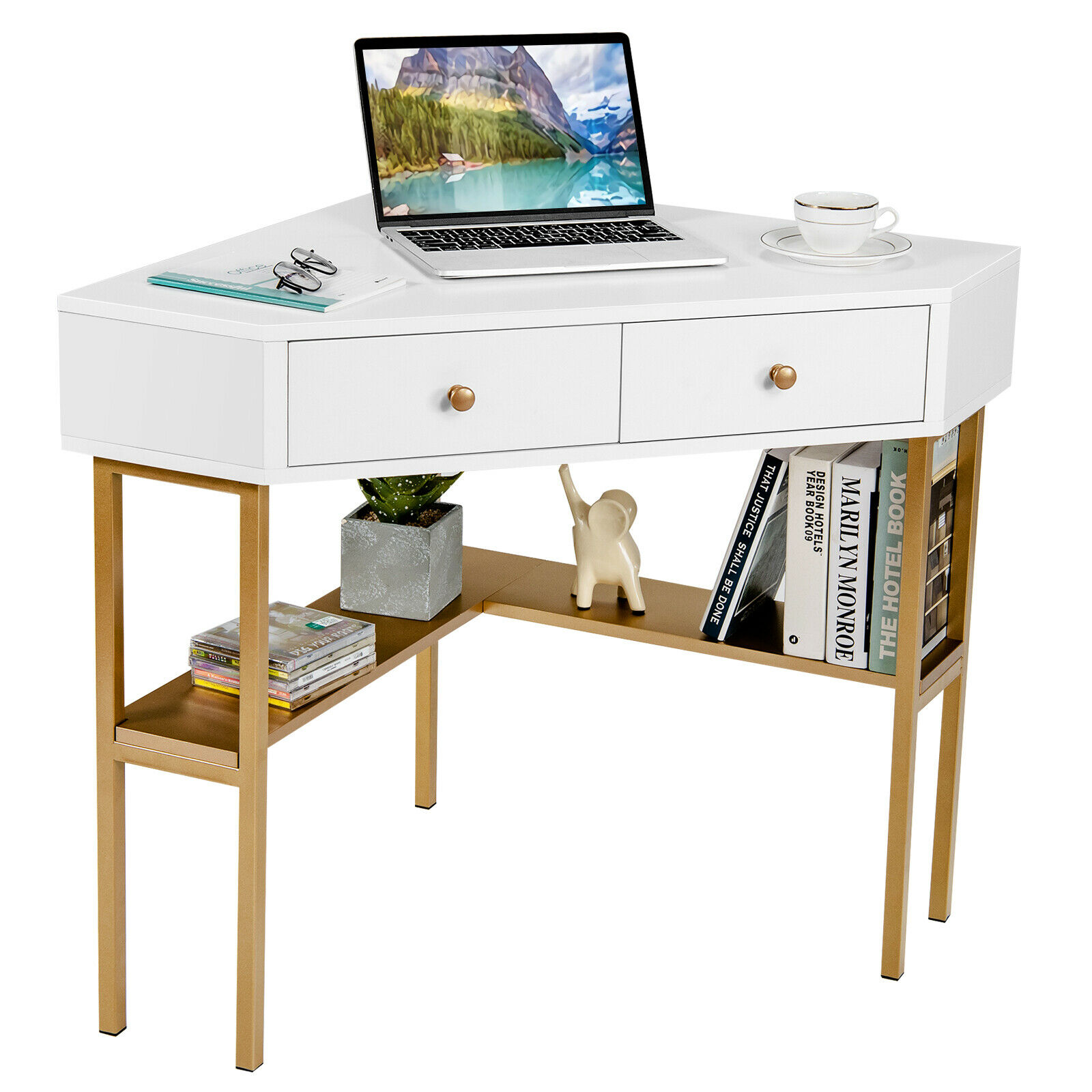 Gold and white corner desk Clearance