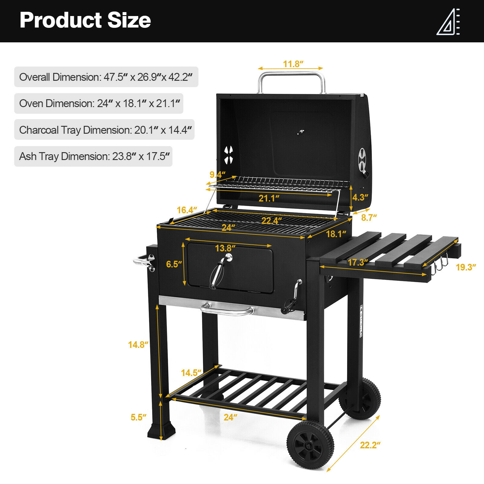 Goplus Goplus Charcoal Grill Outdoor BBQ Smoker with Side Table Patio  Picnic Backyard Cooking