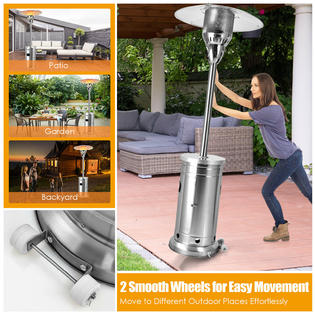 Costway NP10034 Patio Propane Heater Stainless Steel 48,000 BTU W/Table u0026  Wheels