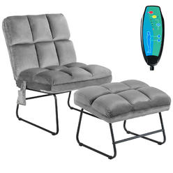 Costway Gray Electric Massage Chair Vibrating Velvet Sofa w/Ottoman and Remote Control