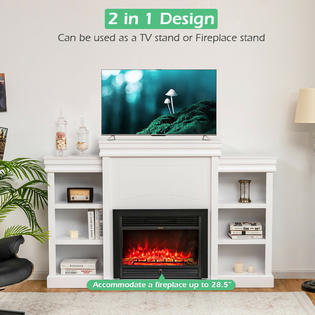 Costway 70 Fireplace Tv Stand Modern, Wall To Entertainment Center Bookcase And Fireplace Design