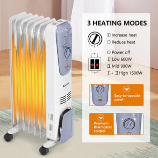 Costway ES10049 1500W Electric Oil Filled Radiator Space Heater 7-Fin  Thermostat Room Radiant
