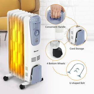 Costway ES10049 1500W Electric Oil Filled Radiator Space Heater 7-Fin  Thermostat Room Radiant