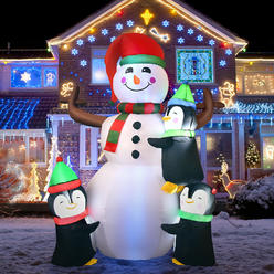Costway 6ft Christmas Inflatable Snowman with Penguins Quick Blow up Snowman