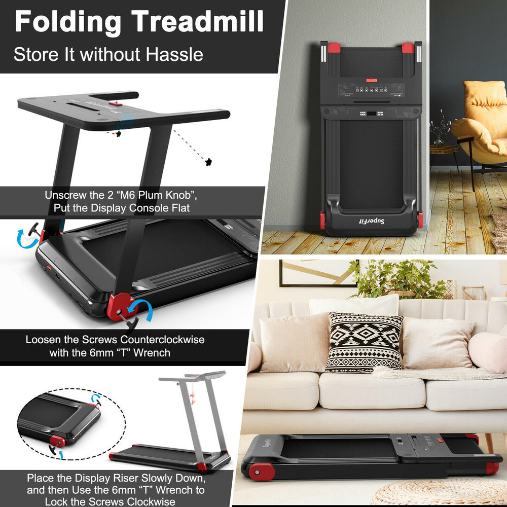 Superfit Folding Electric Treadmill Compact Walking Running Machine w/APP Control Speaker