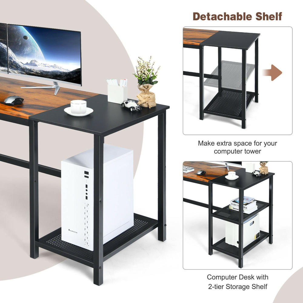 Costway 59" Home Office Computer Desk Study Laptop Table Detachable Shelf Rustic