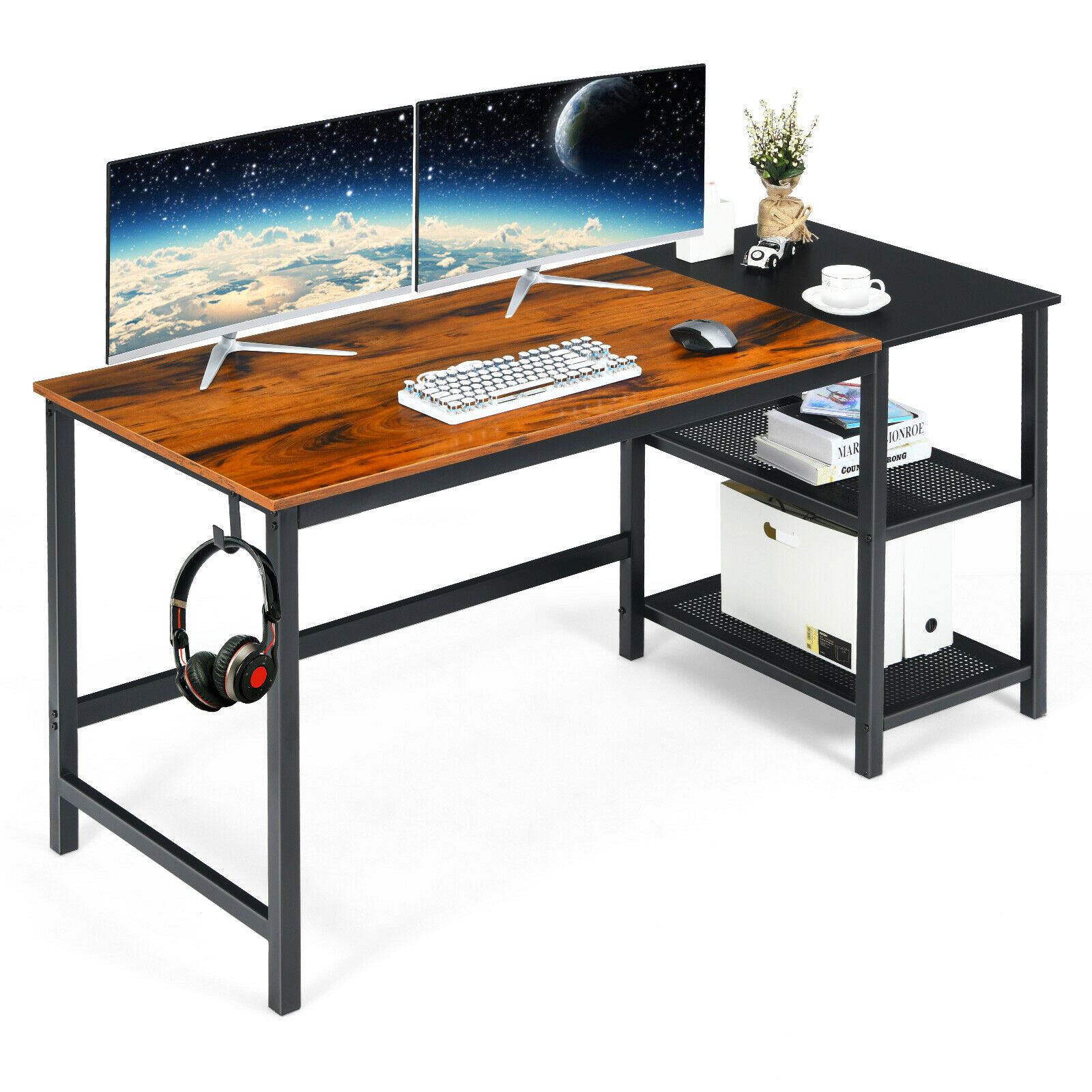 Costway 59" Home Office Computer Desk Study Laptop Table Detachable Shelf Rustic