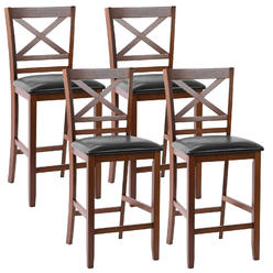 Costway Set of 4 Bar Stools 25" Counter Height Chairs w/ PU Leather Seat Walnut