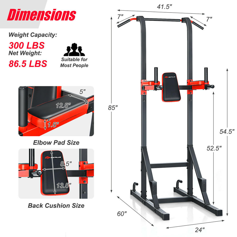 Goplus Multifunction Power Tower Pull Up Bar Dip Stand Home Gym Full