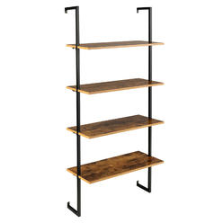 Costway 4-Tier Ladder Shelf Bookshelf Industrial Wall Shelf w/Metal Frame Rustic Brown