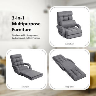 Giantex Folding Floor Armchair w/6-position Adjustable Back & Lumbar Pillow Grey